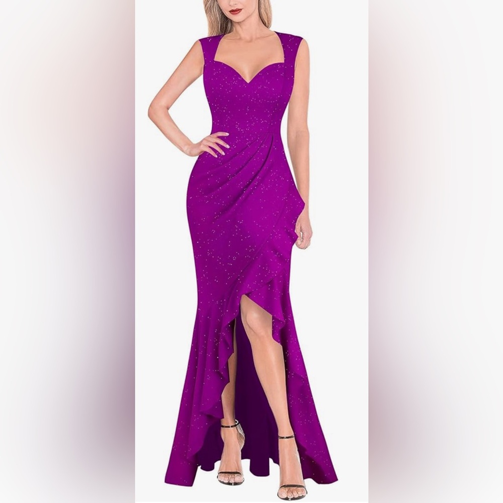 VFSHOW Sexy Ruffle V Neck Ruched Formal Wedding Guest Prom Maxi Dress